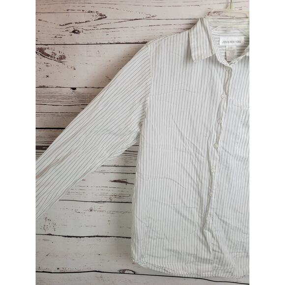 Vtg Jones New York Button Up Shirt White Gray Striped Long Sleeve Women's Size 8 - Picture 7 of 10